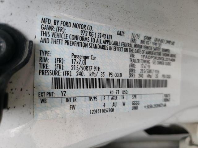 Photo 10 from auction – 2016 FORD FOCUS SE with VIN 1FADP3K29GL231409
