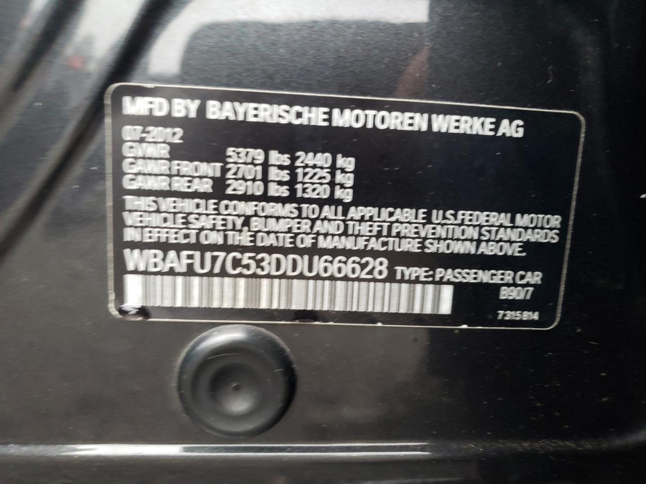 Photo 11 from auction – 2013 BMW 535 XI with VIN WBAFU7C53DDU66628