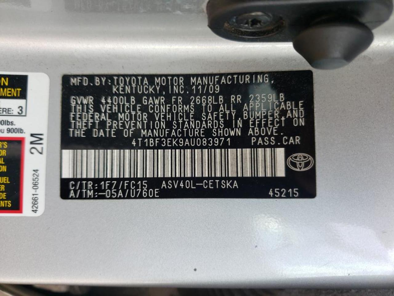 Photo 10 from auction – 2010 TOYOTA CAMRY BASE with VIN 4T1BF3EK9AU083971
