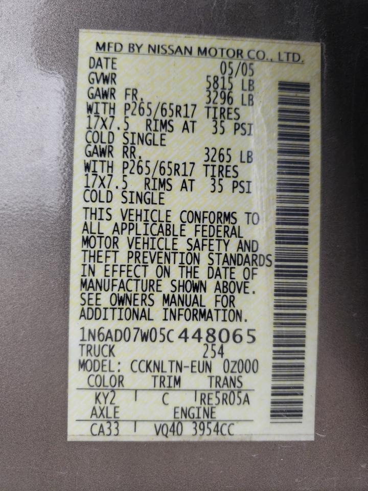 Photo 10 from auction – 2005 NISSAN FRONTIER C with VIN 1N6AD07W05C448065
