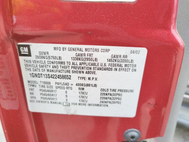 Photo 10 from auction – 2002 CHEVROLET TRAILBLAZE with VIN 1GNDT13S422458652
