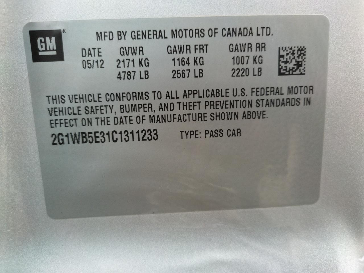 Photo 10 from auction – 2012 CHEVROLET IMPALA LT with VIN 2G1WB5E31C1311233