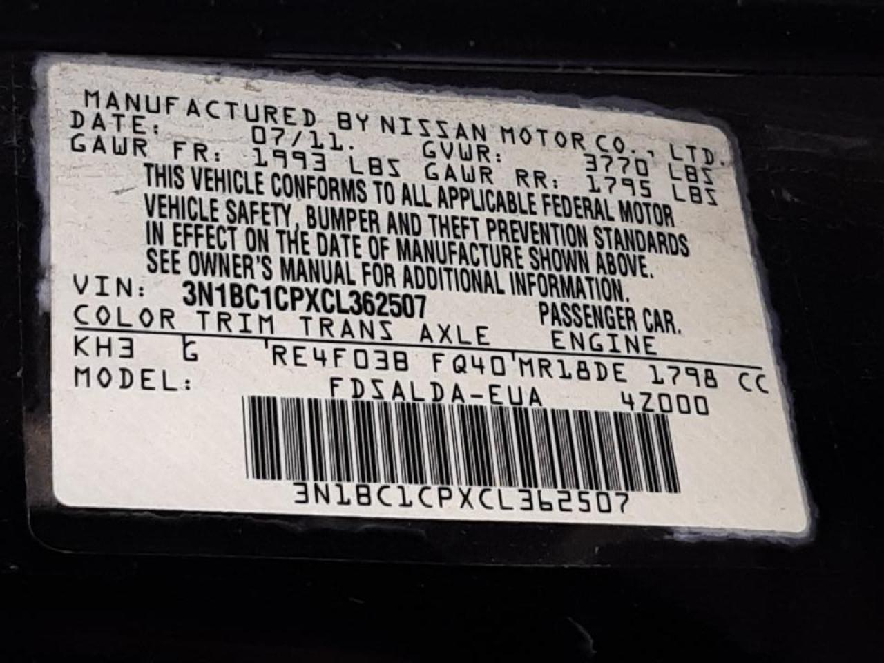 Photo 10 from auction – 2012 NISSAN VERSA S with VIN 3N1BC1CPXCL362507
