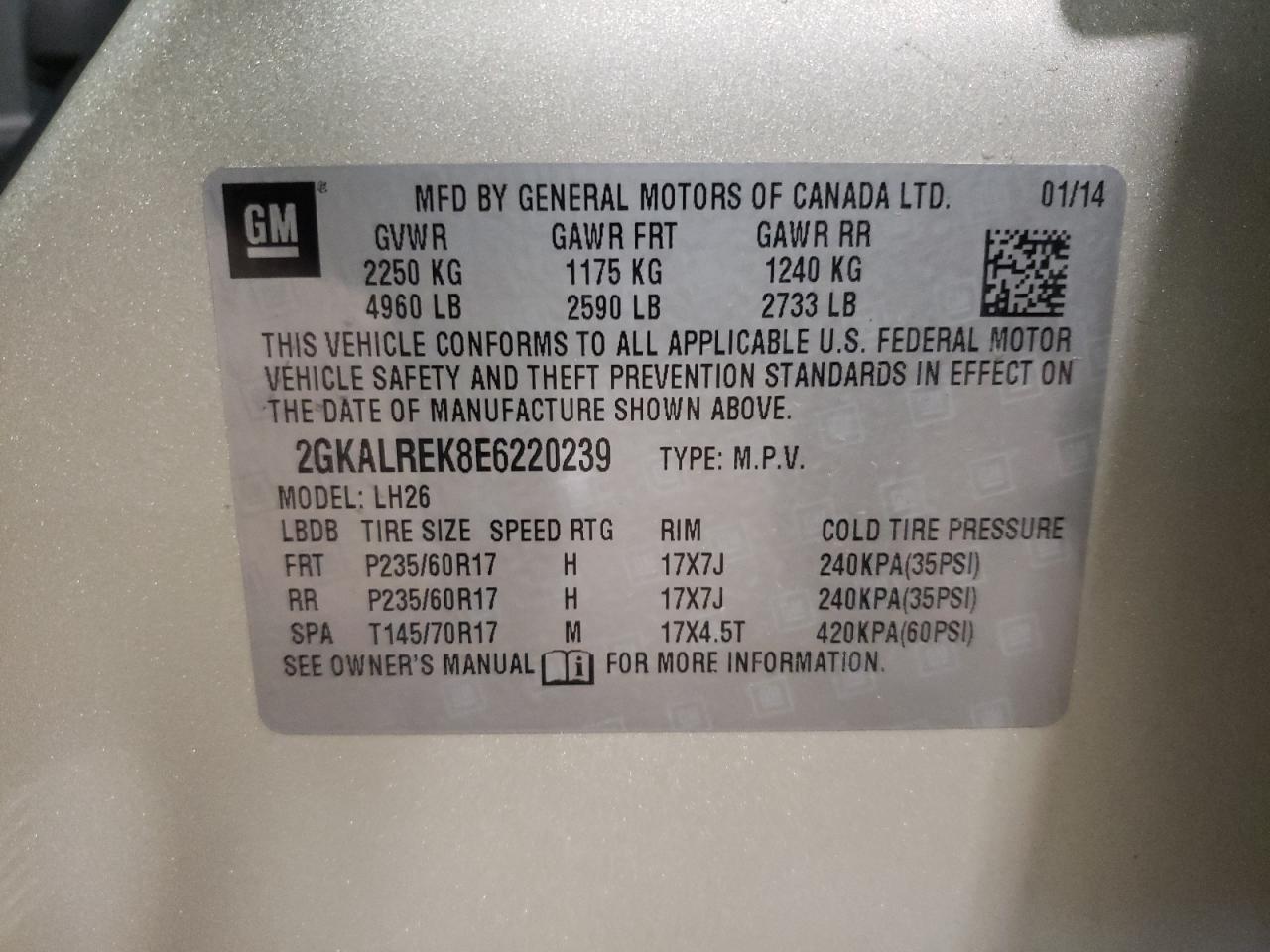 Photo 10 from auction – 2014 GMC TERRAIN SL with VIN 2GKALREK8E6220239