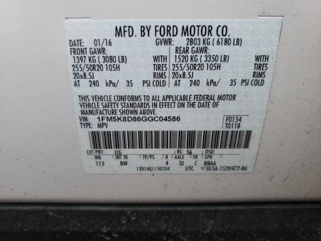 Photo 10 from auction – 2016 FORD EXPLORER X with VIN 1FM5K8D86GGC04586