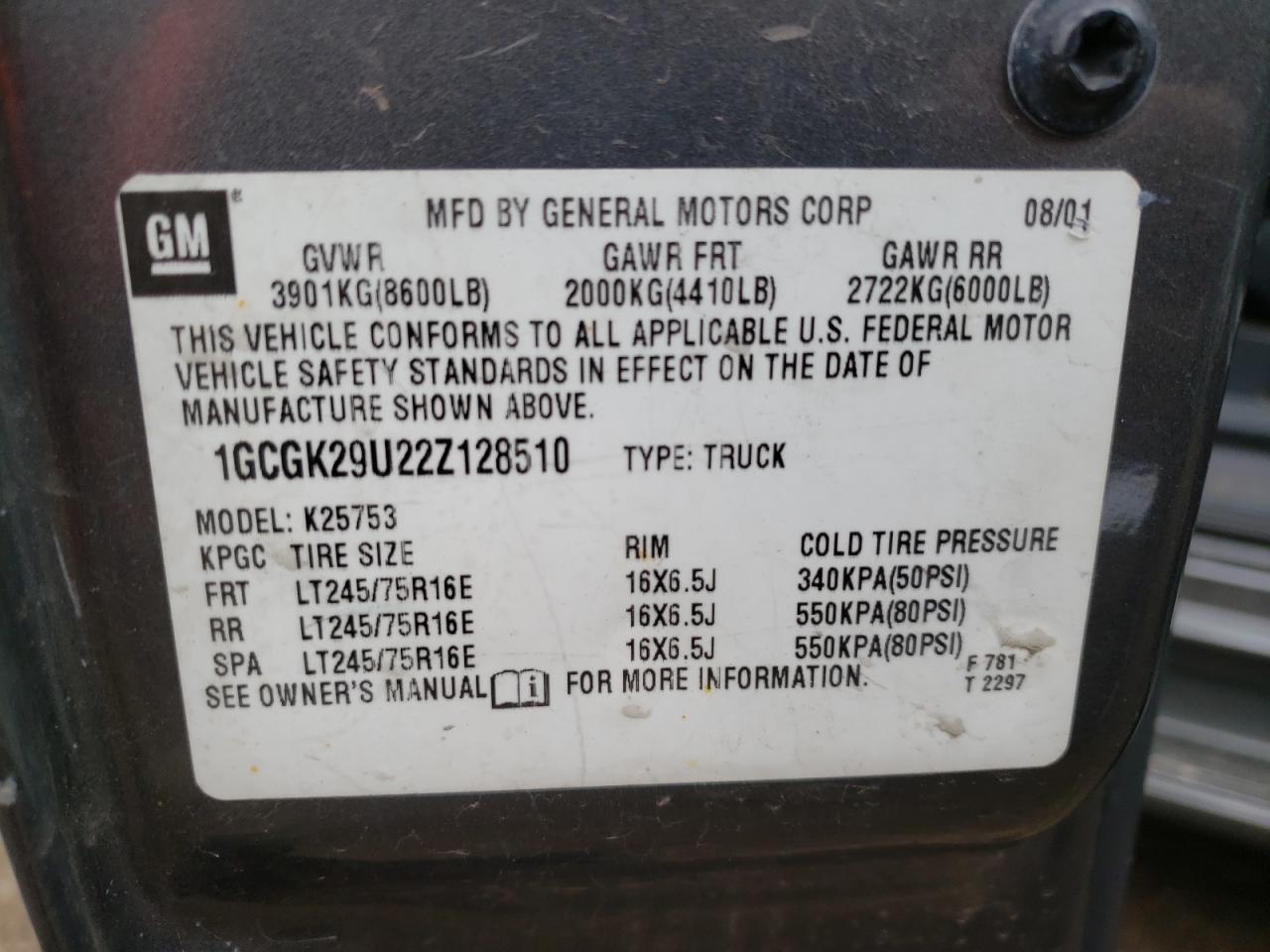 Photo 10 from auction – 2002 CHEVROLET SILVERADO with VIN 1GCGK29U22Z128510