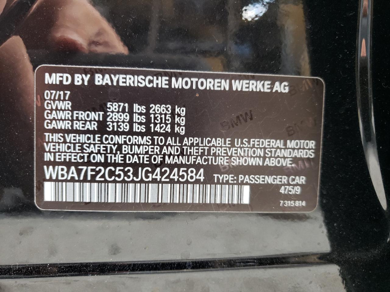 Photo 11 from auction – 2018 BMW 750 XI with VIN WBA7F2C53JG424584