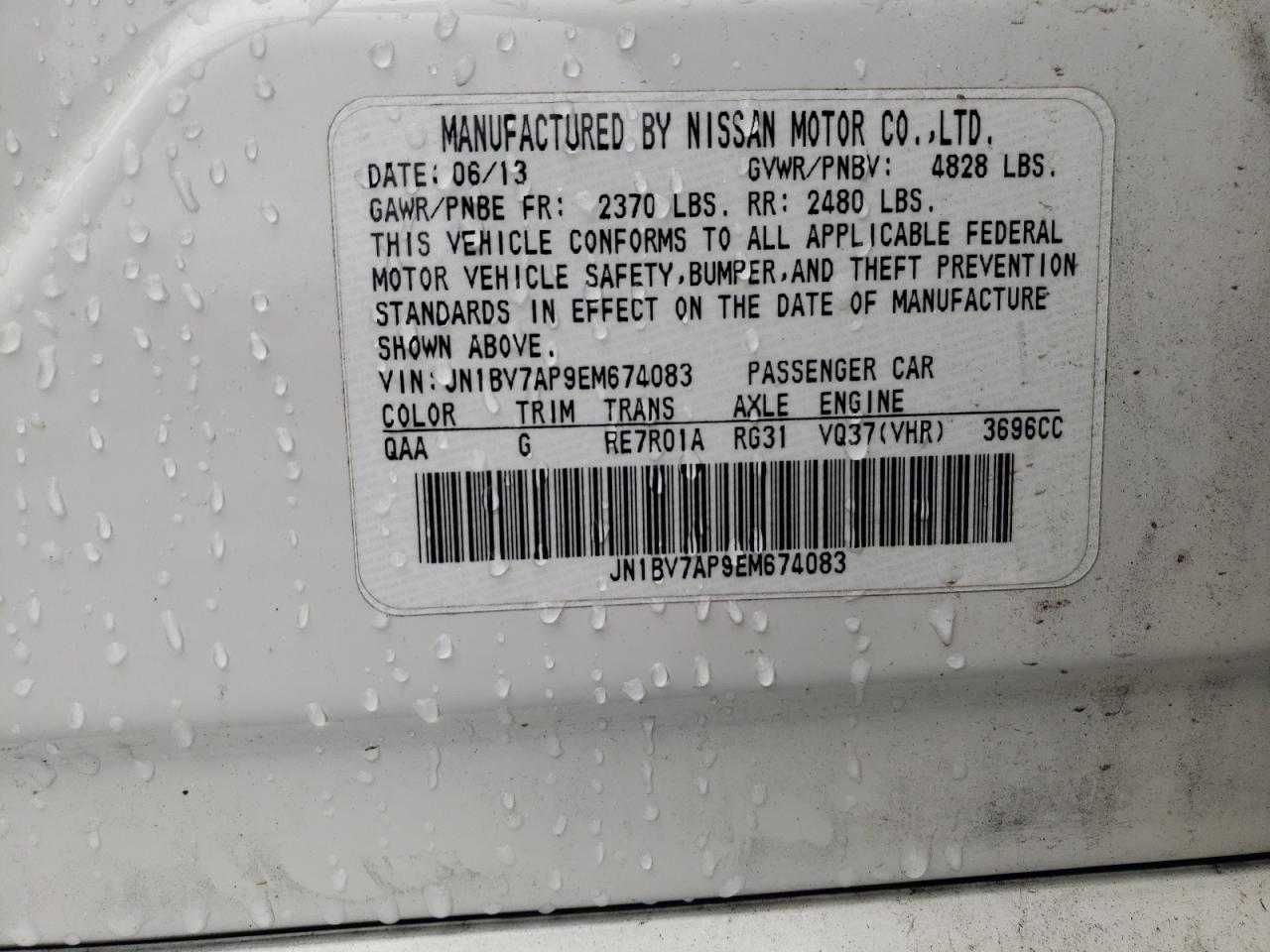 Photo 10 from auction – 2014 INFINITI Q50 BASE with VIN JN1BV7AP9EM674083