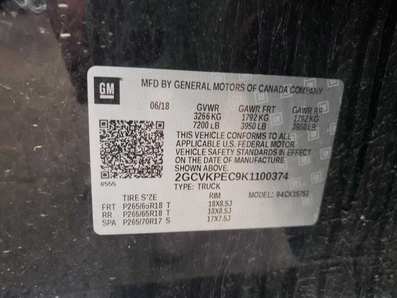 Photo 10 from auction – 2019 CHEVROLET SILVERADO with VIN 2GCVKPEC9K1100374