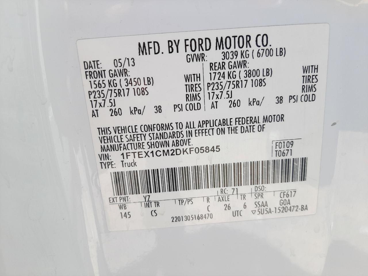 Photo 10 from auction – 2013 FORD F150 SUPER with VIN 1FTEX1CM2DKF05845