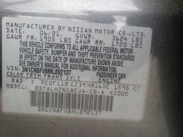 Photo 1 from auction – 2021 NISSAN VERSA SR with VIN 3N1CN8FV8ML892137