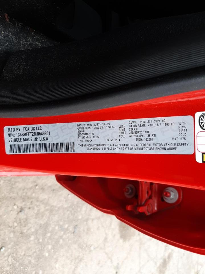 Photo 10 from auction – 2021 RAM 1500 BIG H with VIN 1C6SRFFT2MN549301