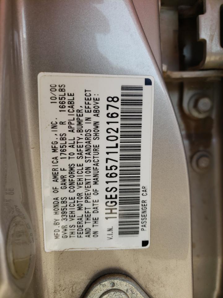 Photo 10 from auction – 2001 HONDA CIVIC LX with VIN 1HGES16571L021678