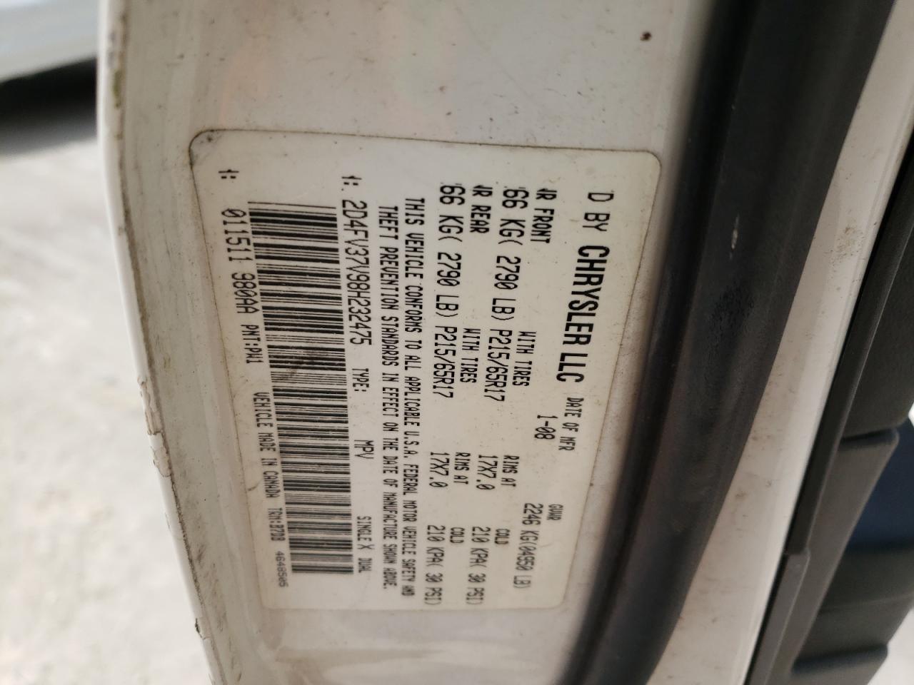 Photo 10 from auction – 2008 DODGE MAGNUM SXT with VIN 2D4FV37V98H232475