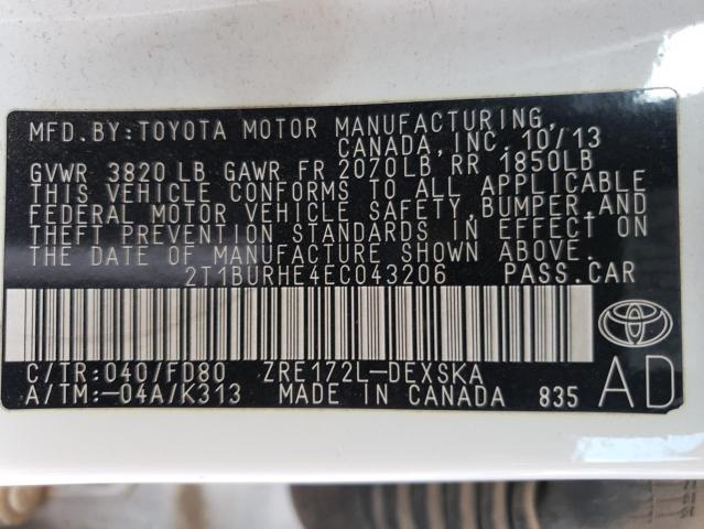 Photo 10 from auction – 2014 TOYOTA COROLLA L with VIN 2T1BURHE4EC043206
