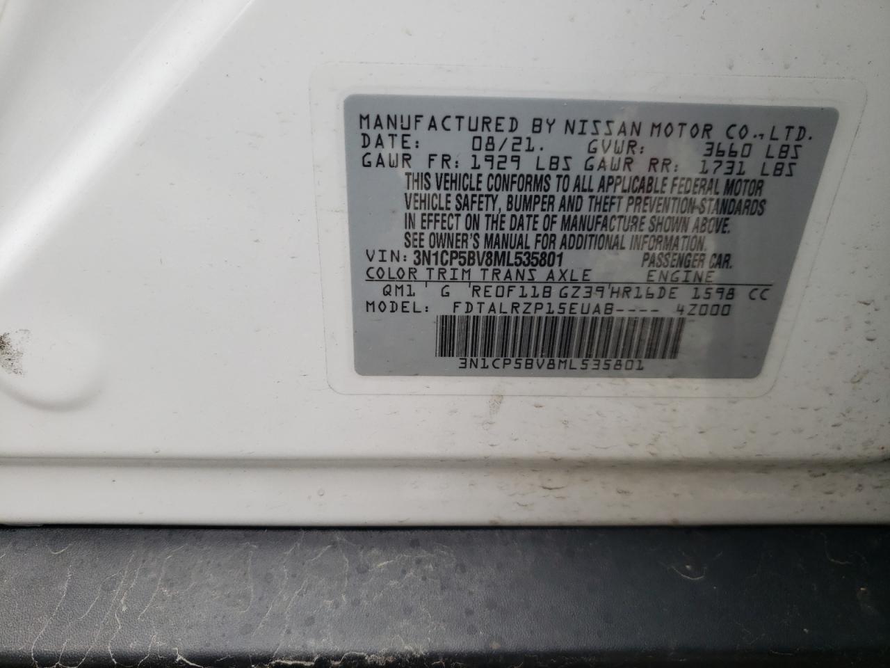 Photo 10 from auction – 2021 NISSAN KICKS S with VIN 3N1CP5BV8ML535801