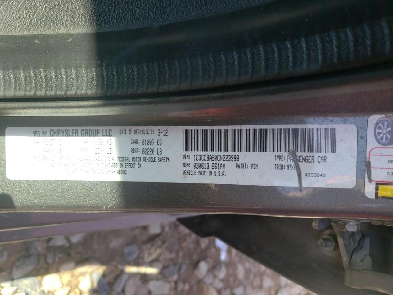 Photo 10 from auction – 2012 CHRYSLER 200 LX with VIN 1C3CCBAB0CN223988