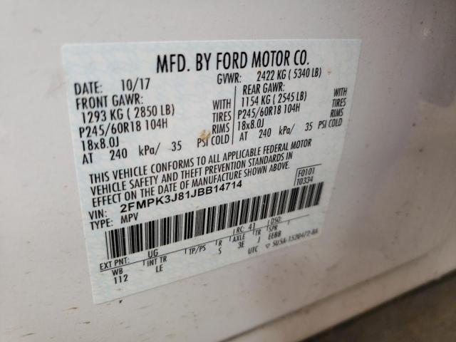 Photo 10 from auction – 2018 FORD EDGE SEL with VIN 2FMPK3J81JBB14714