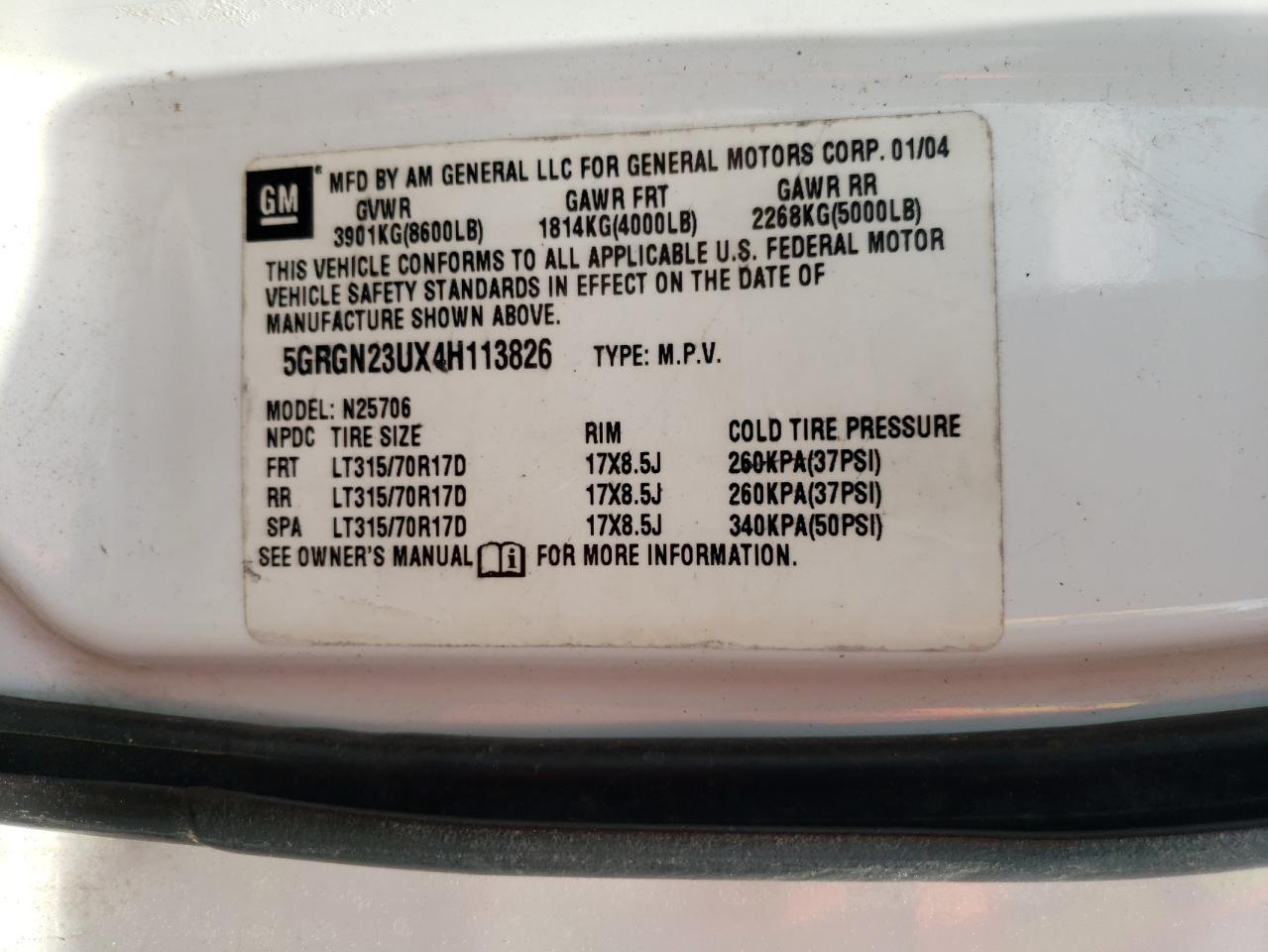 Photo 10 from auction – 2004 HUMMER H2 with VIN 5GRGN23UX4H113826