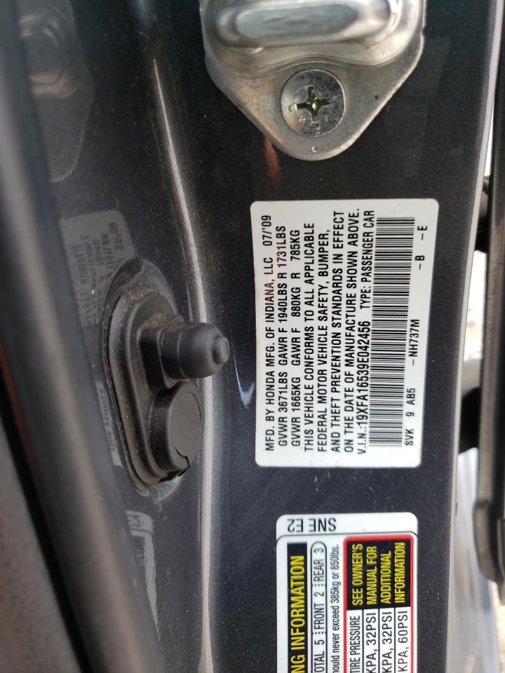 Photo 10 from auction – 2009 HONDA CIVIC LX with VIN 19XFA16539E042456