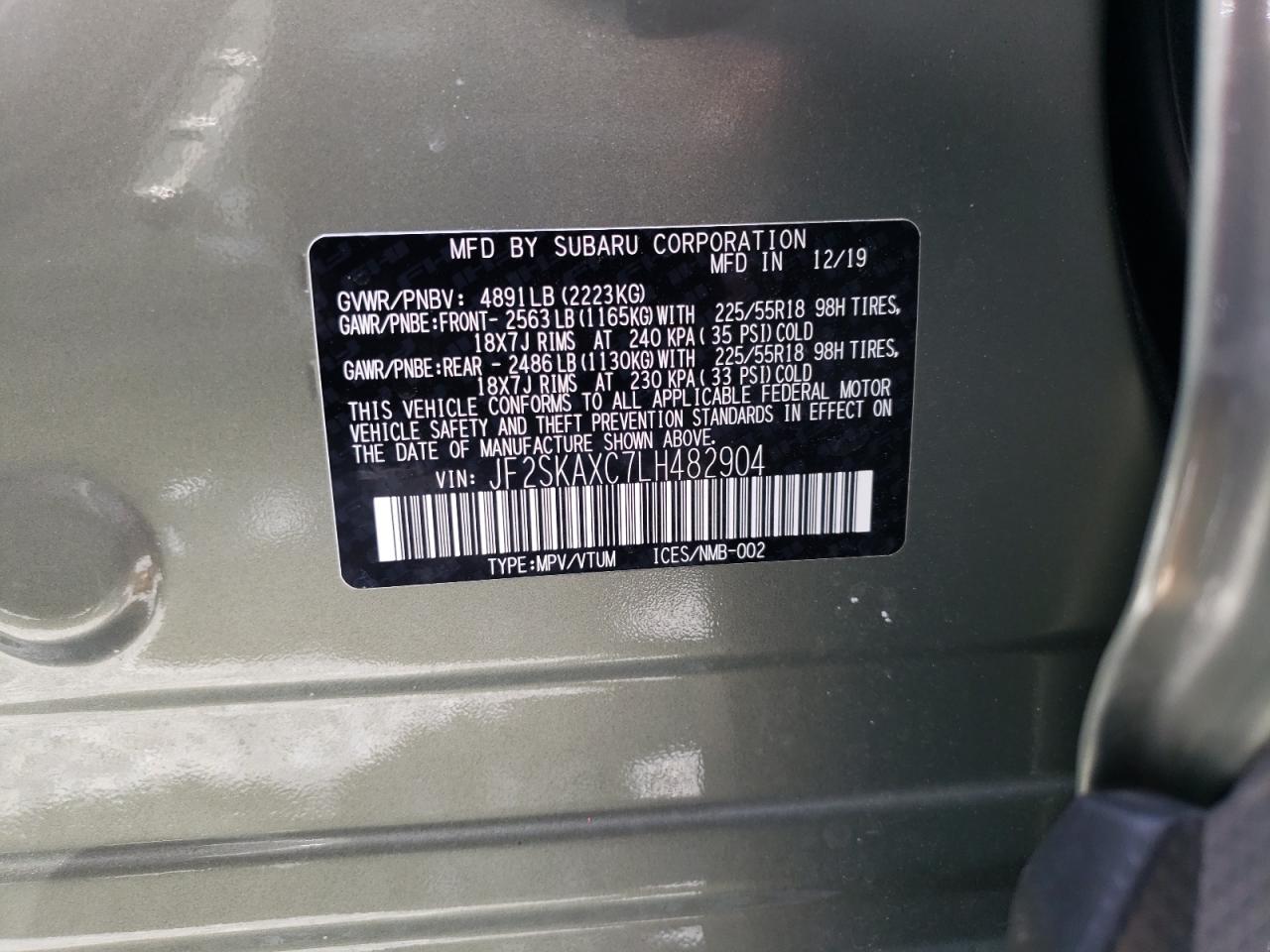 Photo 10 from auction – 2020 SUBARU FORESTER T with VIN JF2SKAXC7LH482904