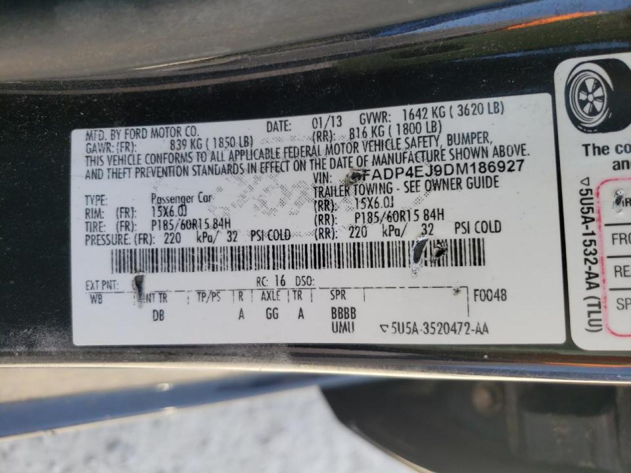 Photo 10 from auction – 2013 FORD FIESTA SE with VIN 3FADP4EJ9DM186927