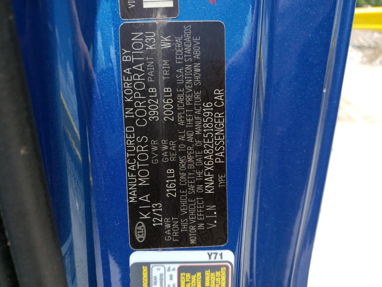 Photo 10 from auction – 2014 KIA FORTE EX with VIN KNAFX6A82E5185916