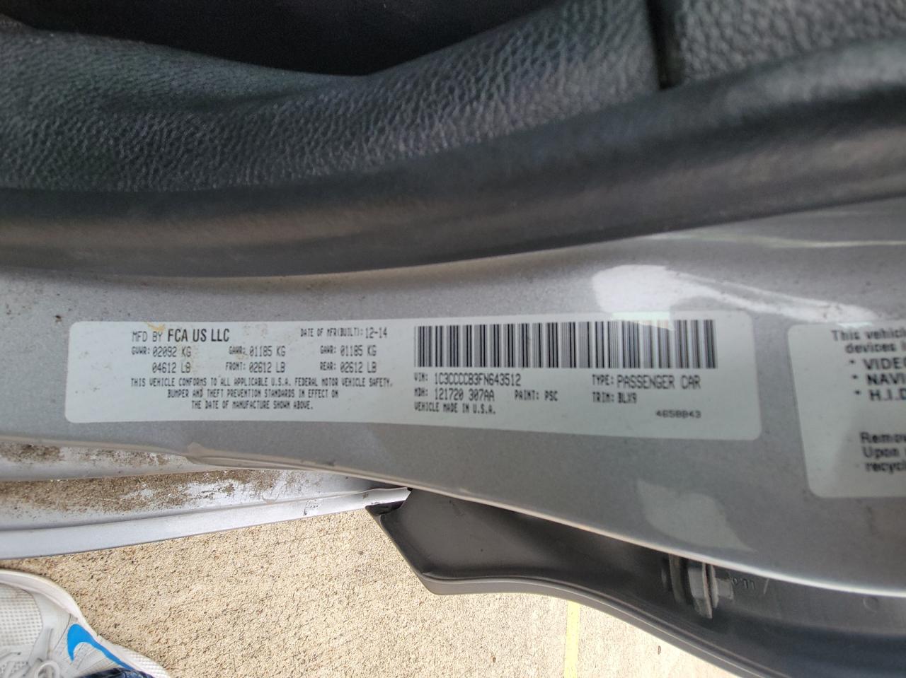 Photo 10 from auction – 2015 CHRYSLER 200 C with VIN 1C3CCCCB3FN643512
