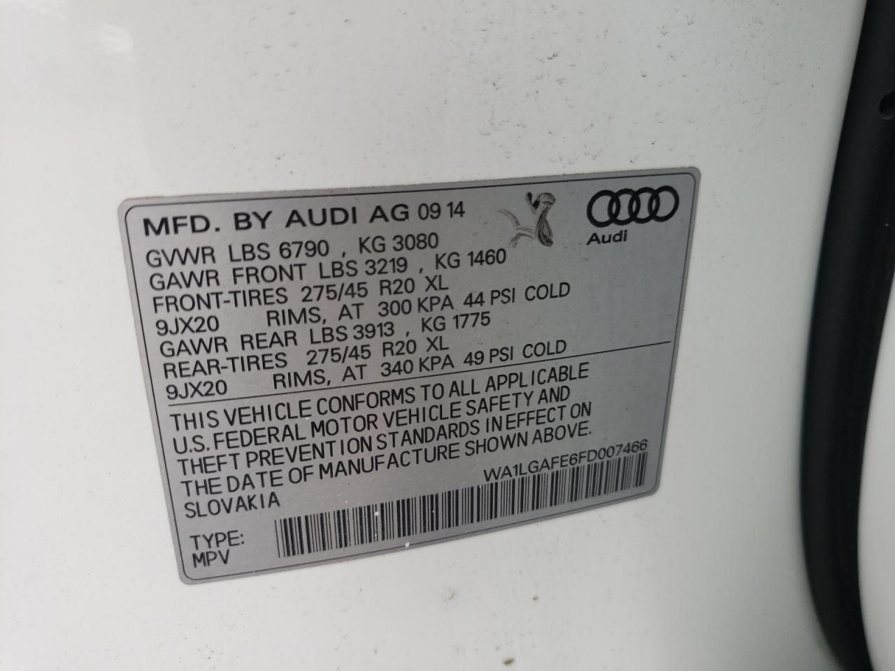 Photo 10 from auction – 2015 AUDI Q7 PREMIUM with VIN WA1LGAFE6FD007466