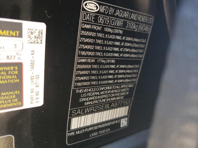 Photo 10 from auction – 2020 LAND ROVER RANGE ROVE with VIN SALWR2SE8LA877153
