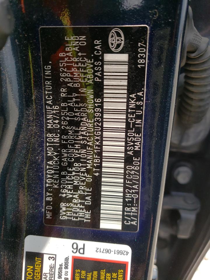 Photo 10 from auction – 2016 TOYOTA CAMRY LE with VIN 4T1BF1FKXGU239916