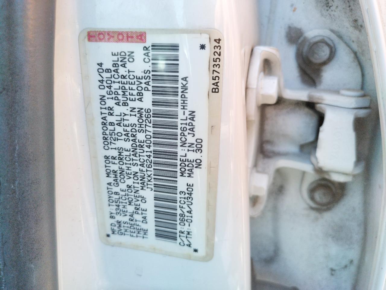 Photo 10 from auction – 2004 TOYOTA SCION XA with VIN JTKKT624140077266