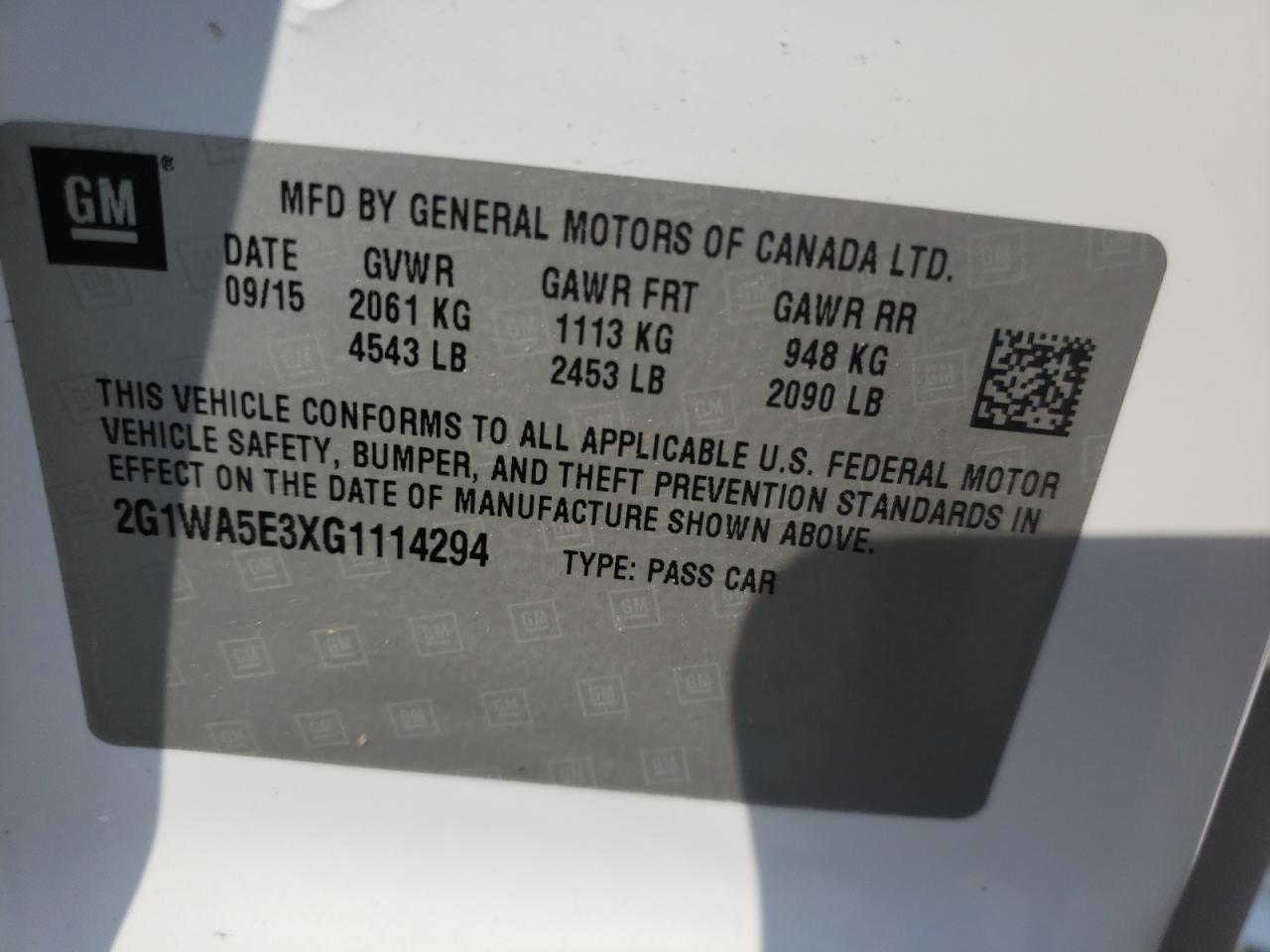 Photo 10 from auction – 2016 CHEVROLET IMPALA LIM with VIN 2G1WA5E3XG1114294