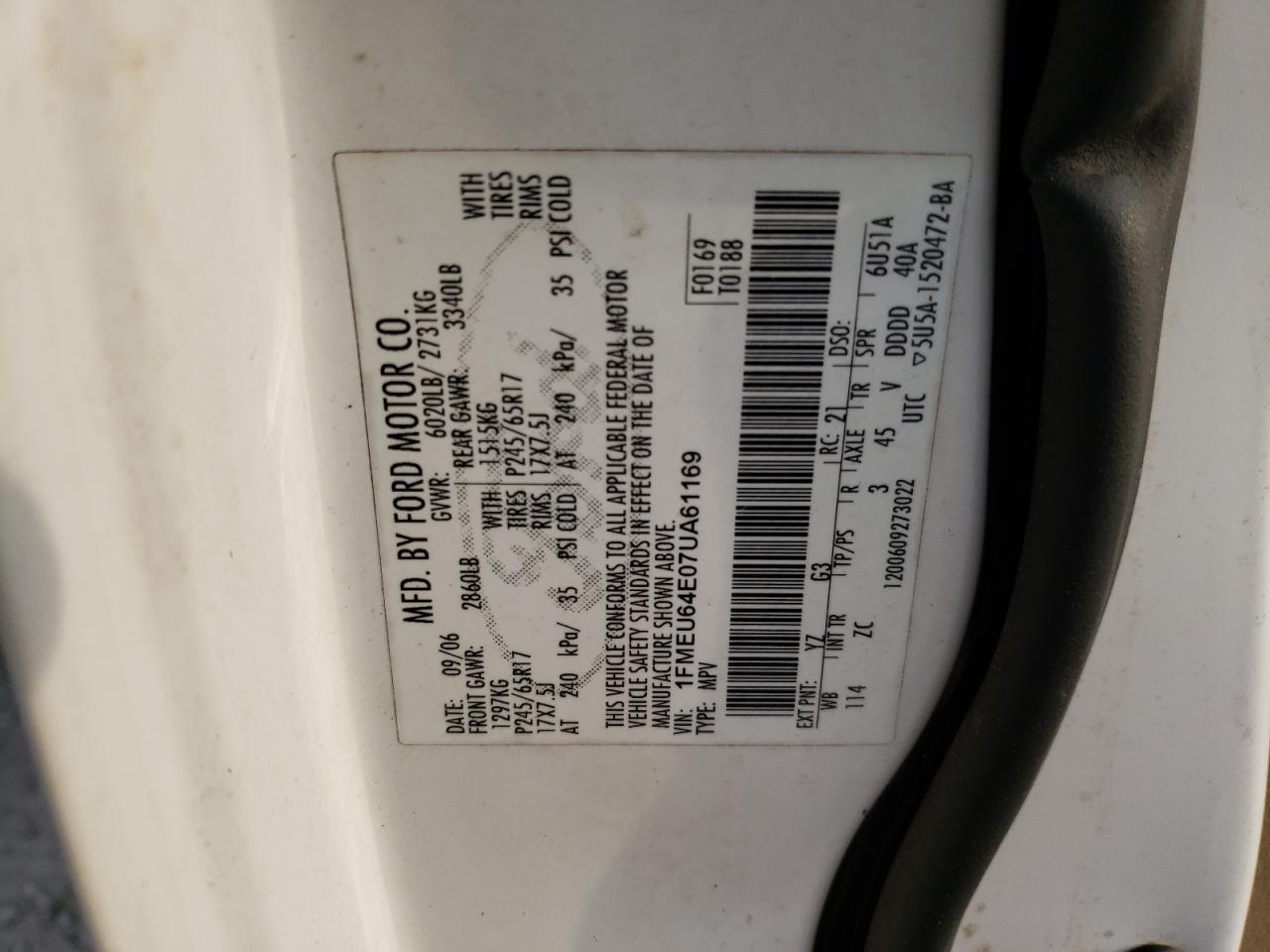 Photo 10 from auction – 2007 FORD EXPLORER E with VIN 1FMEU64E07UA61169