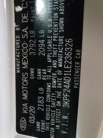 Photo 10 from auction – 2020 KIA FORTE FE with VIN 3KPF24AD1LE236326