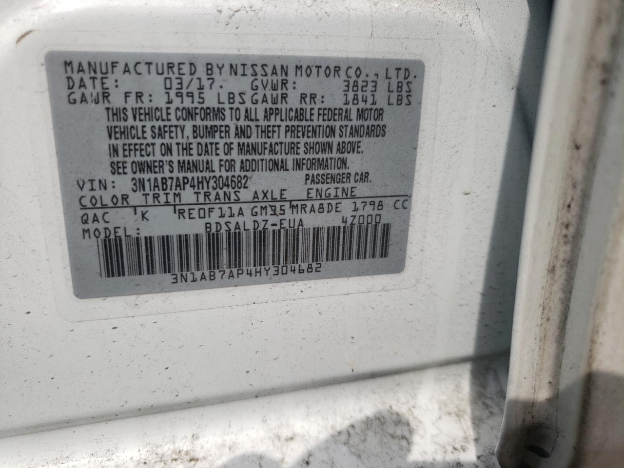 Photo 10 from auction – 2017 NISSAN SENTRA S with VIN 3N1AB7AP4HY304682