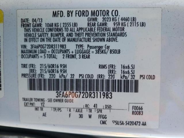 Photo 10 from auction – 2013 FORD FUSION S with VIN 3FA6P0G72DR311983