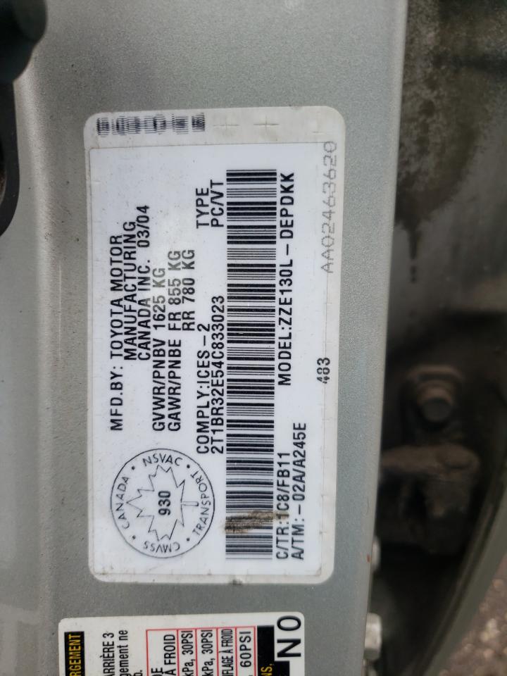 Photo 10 from auction – 2004 TOYOTA COROLLA CE with VIN 2T1BR32E54C833023