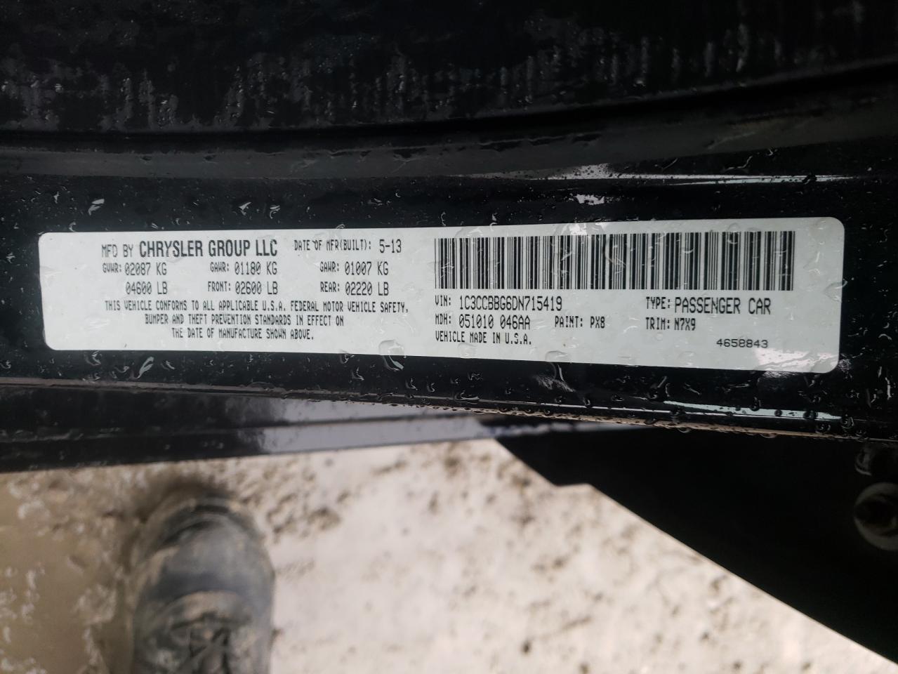 Photo 10 from auction – 2013 CHRYSLER 200 TOURIN with VIN 1C3CCBBG6DN715419