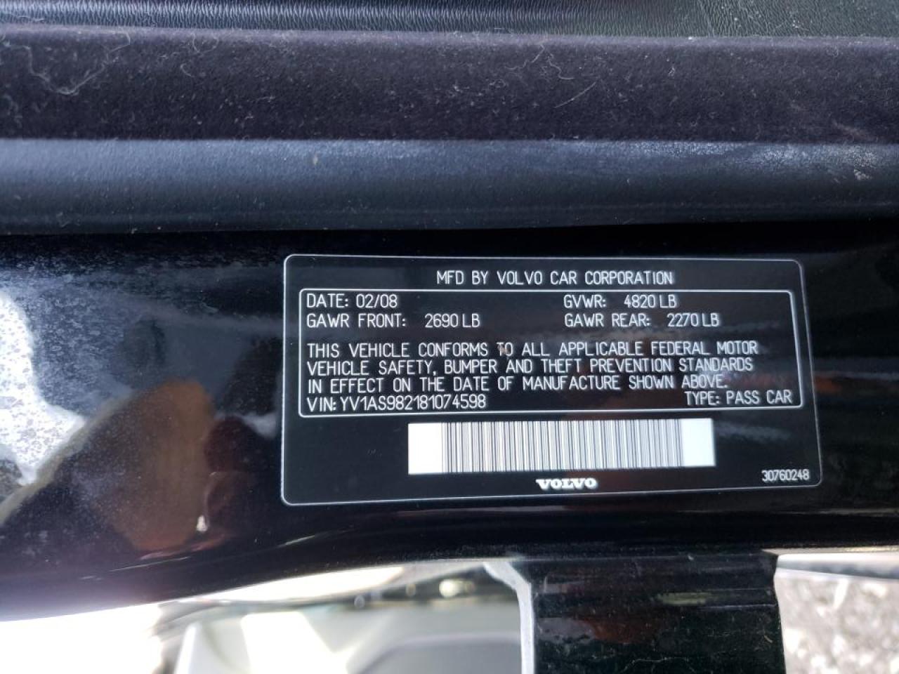 Photo 10 from auction – 2008 VOLVO S80 3.2 with VIN YV1AS982181074598