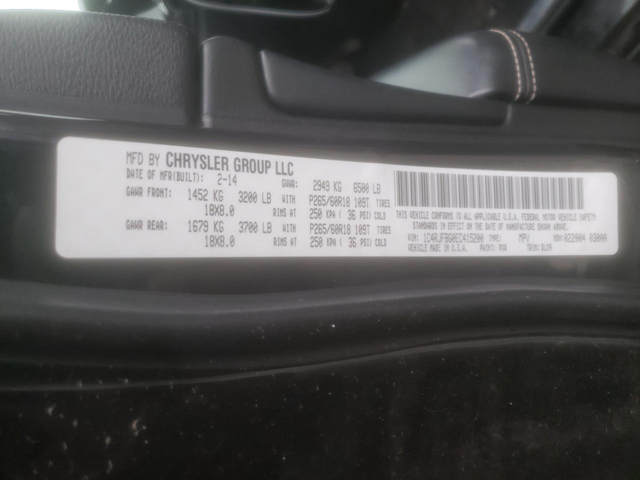Foto 10 de la subasta – 2014 JEEP GRAND CHER con VIN 1C4RJFBG0EC415200