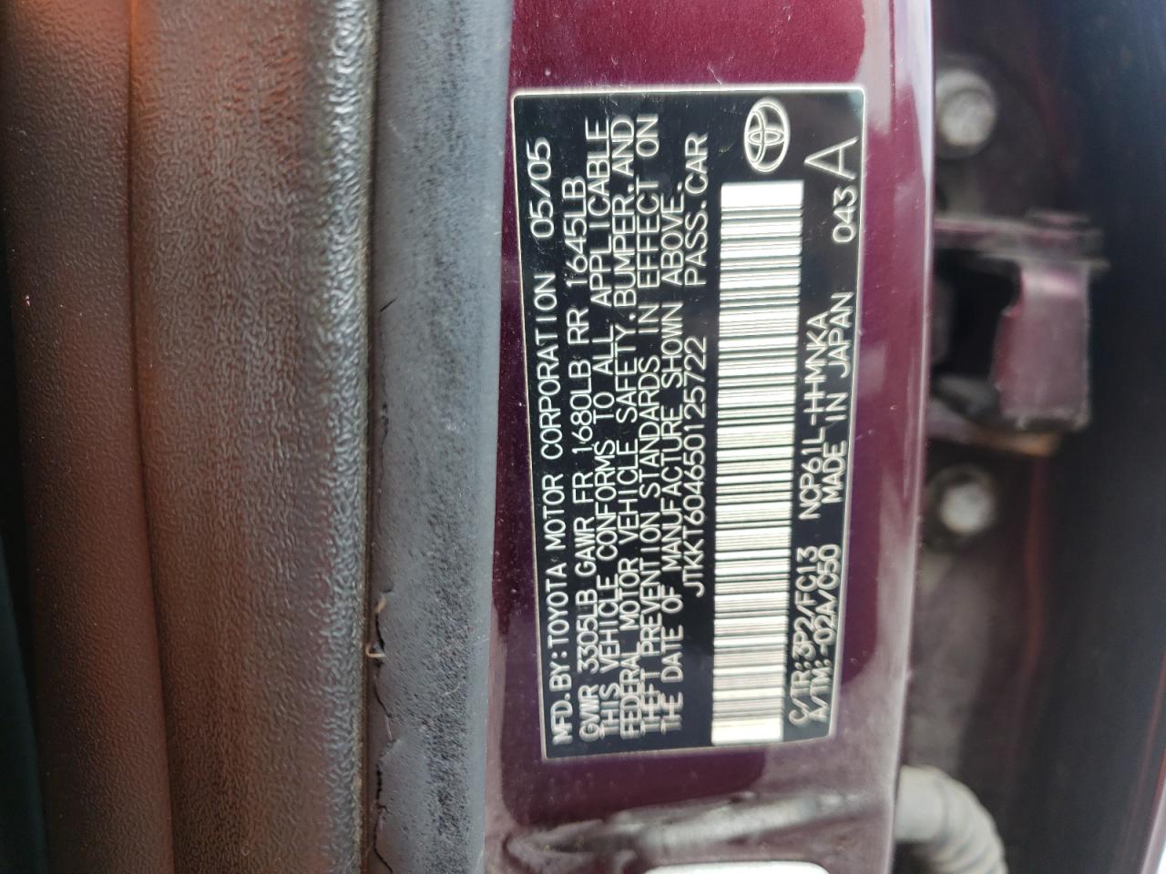 Photo 10 from auction – 2005 TOYOTA SCION XA with VIN JTKKT604650125722