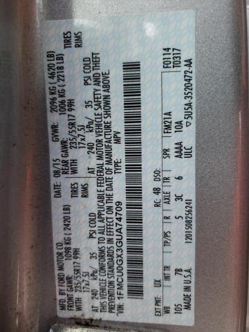 Photo 10 from auction – 2016 FORD ESCAPE SE with VIN 1FMCU0GX3GUA74709