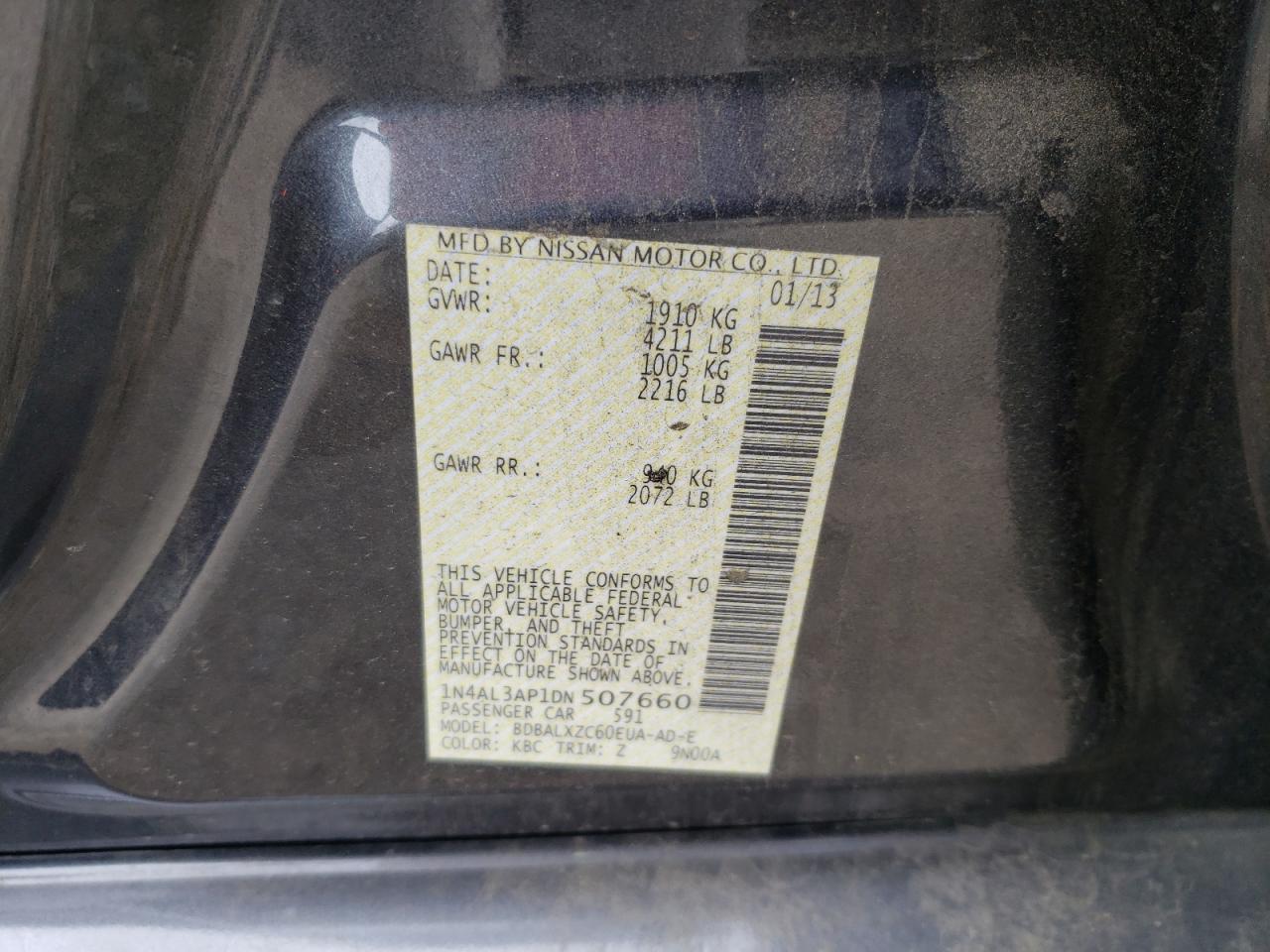 Photo 10 from auction – 2013 NISSAN ALTIMA 2.5 with VIN 1N4AL3AP1DN507660
