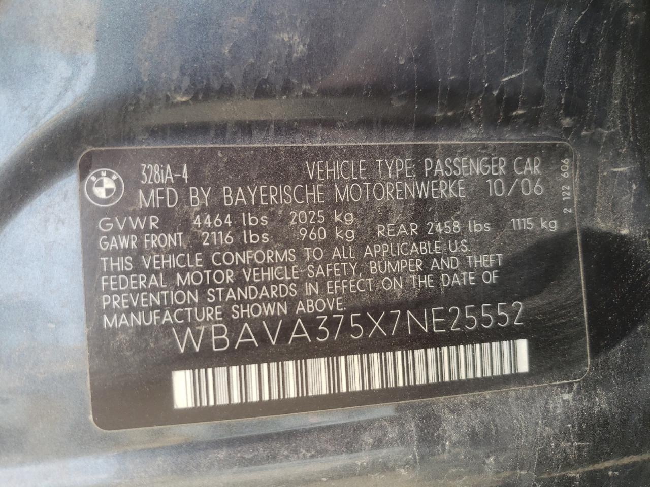 Photo 10 from auction – 2007 BMW 328 I with VIN WBAVA375X7NE25552