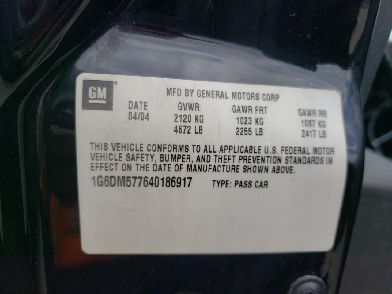Photo 10 from auction – 2004 CADILLAC CTS with VIN 1G6DM577640186917