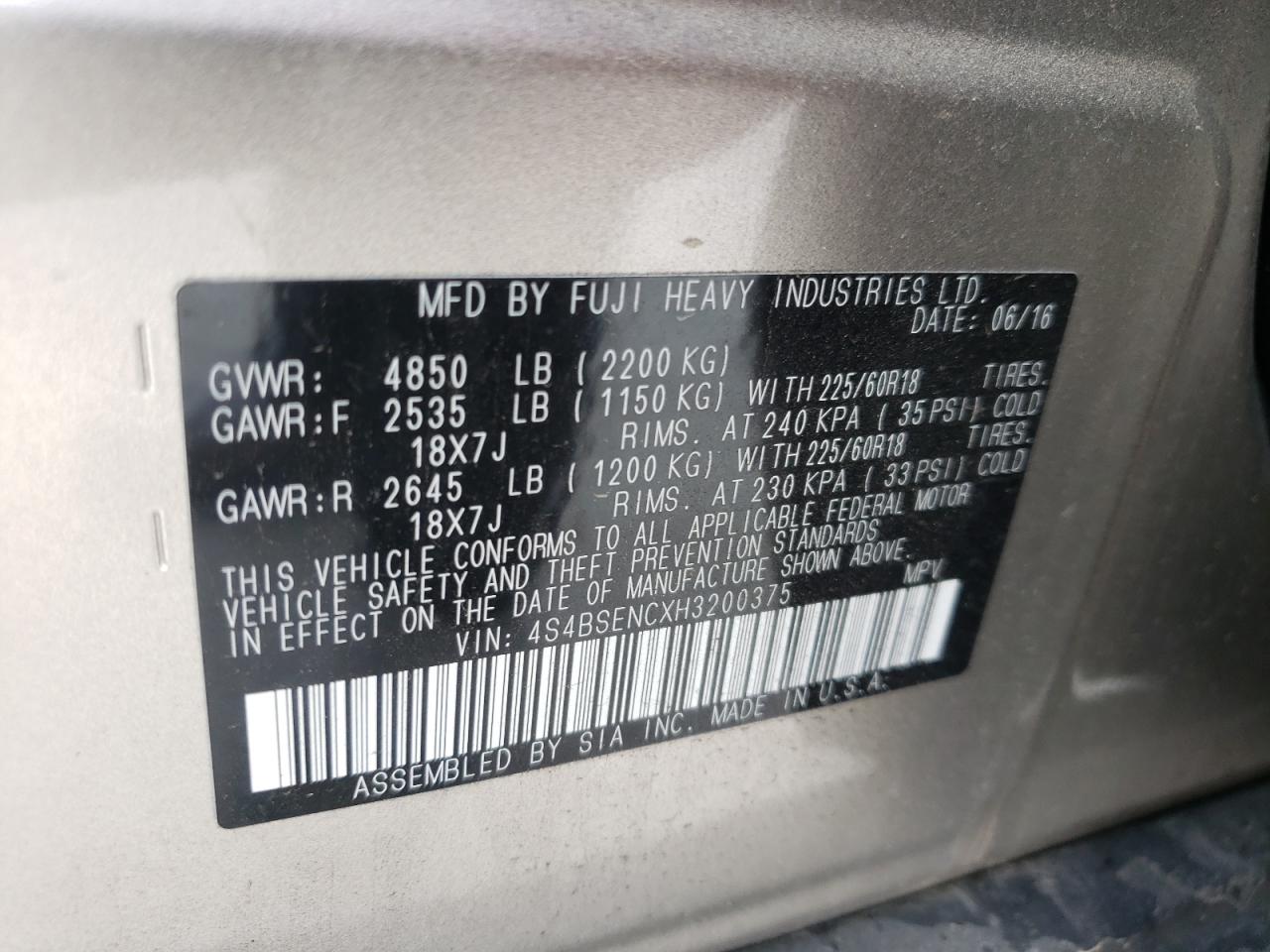 Снимка 10 от търг – 2017 SUBARU OUTBACK 3. с VIN 4S4BSENCXH3200375