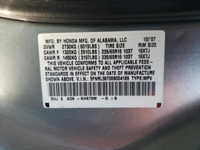 Photo 10 from auction – 2008 HONDA ODYSSEY EX with VIN 5FNRL38708B004189
