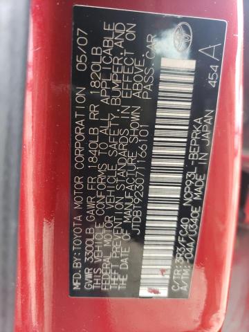 Photo 10 from auction – 2007 TOYOTA YARIS with VIN JTDBT923071166101