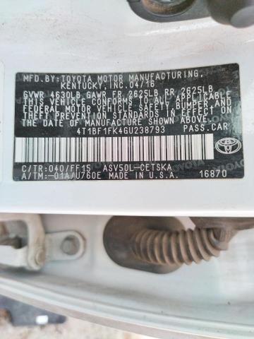 Photo 10 from auction – 2016 TOYOTA CAMRY LE with VIN 4T1BF1FK4GU238793